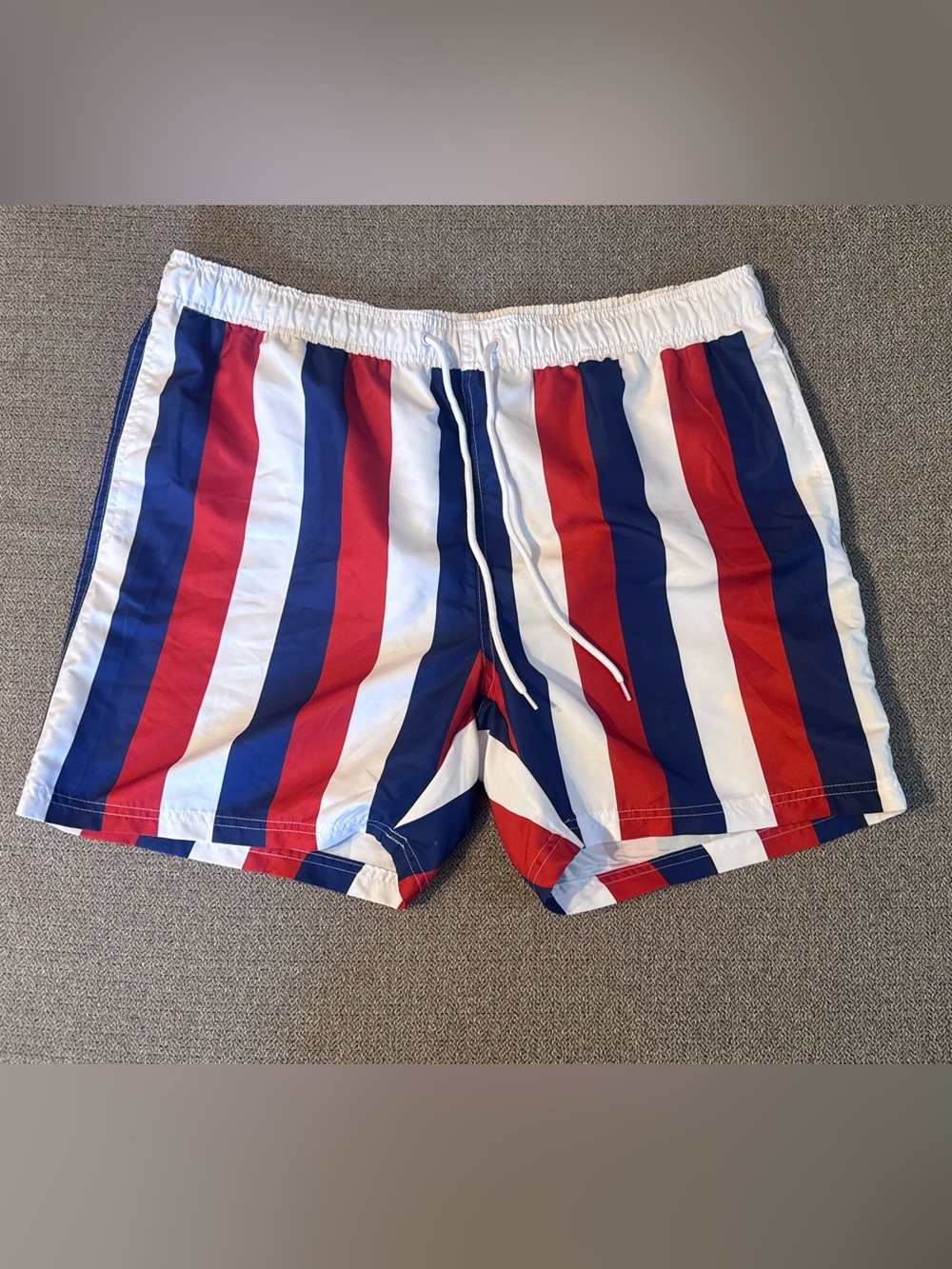 Men's Red, White & Blue Striped Swim Trunks